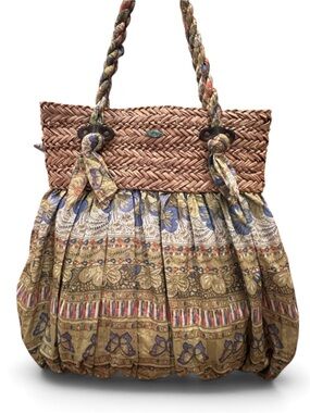 Cappelli Straworld Straw Large Fabric Tote Bag Multi Floral Beach Boho